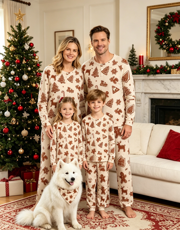Classic Holiday Cookie & Seasonal Icon Matching Family Pajama Set, Long Sleeve Henley Cotton Loungewear
