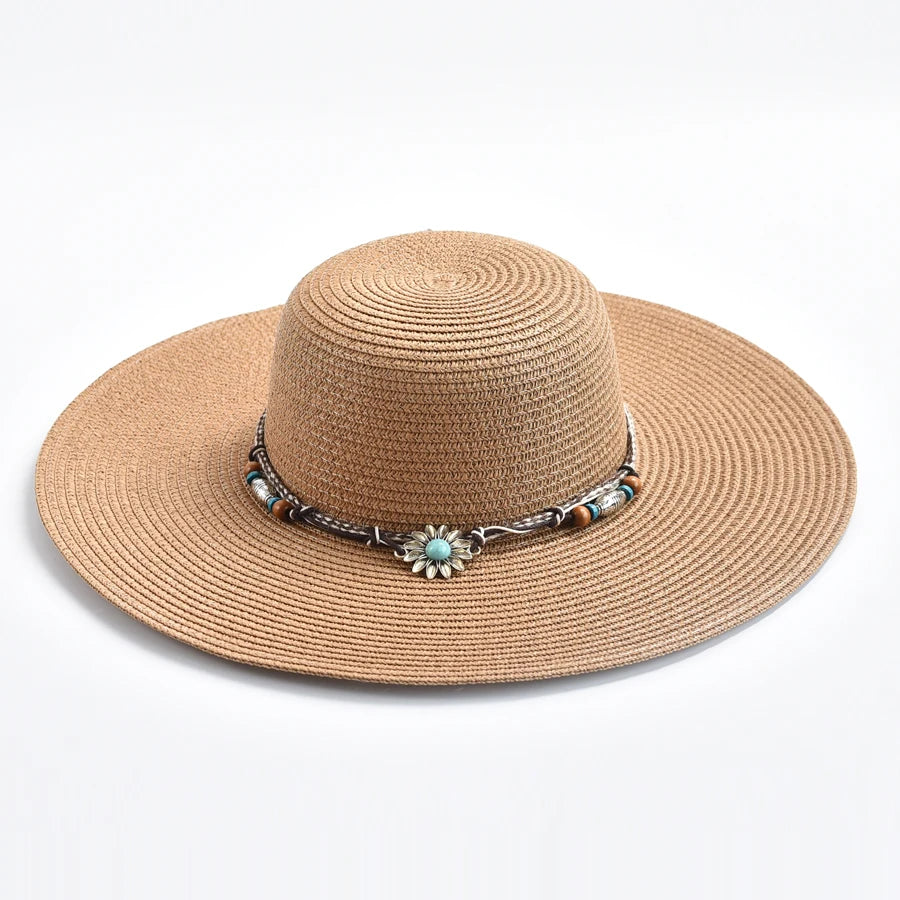 Women Wide Brim Beach Sun Hat Simple Floppy Foldable Straw Hat