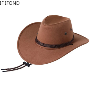 Western Cowboy Hat Men's Women's Outdoor Winter Cowgirl Travel Hat Wide Brim Artificial Leather Jazz Fedora Hat