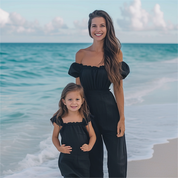 Mom and Daughter Matching Black Off Shoulder Jumpsuit