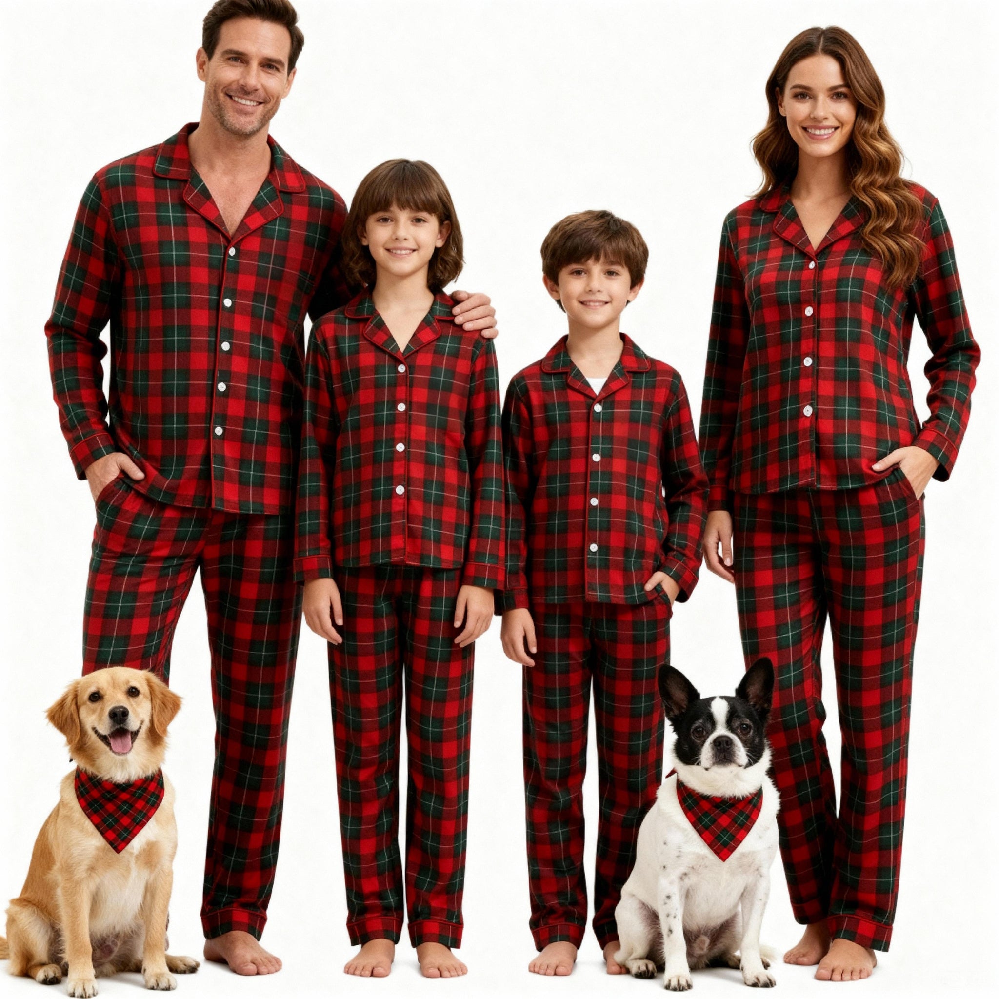 Christmas Red and Green Plaid Button Up Family Pajamas Sets