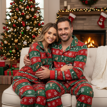 Holiday Couple Button-down Christmas Pajamas Set