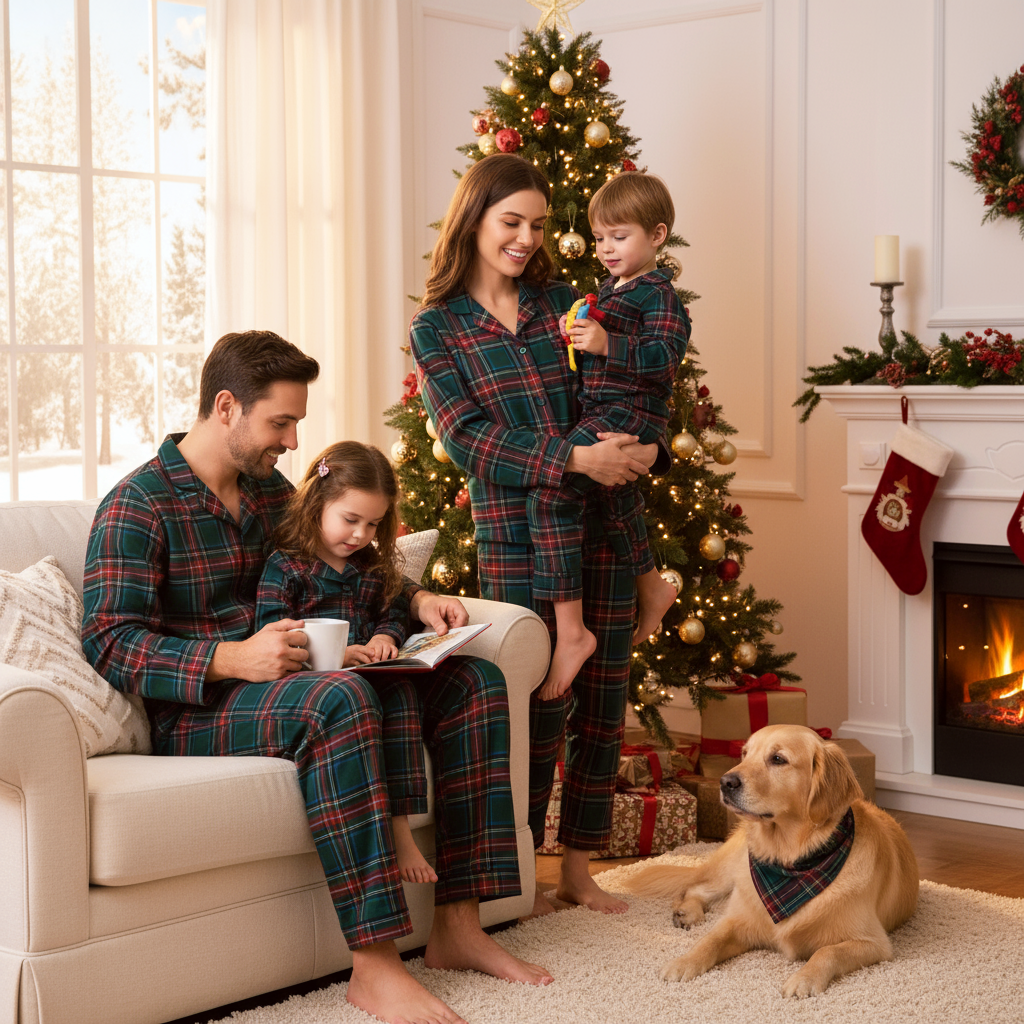 Family Christmas Plaid Button-Front Pajamas Sets