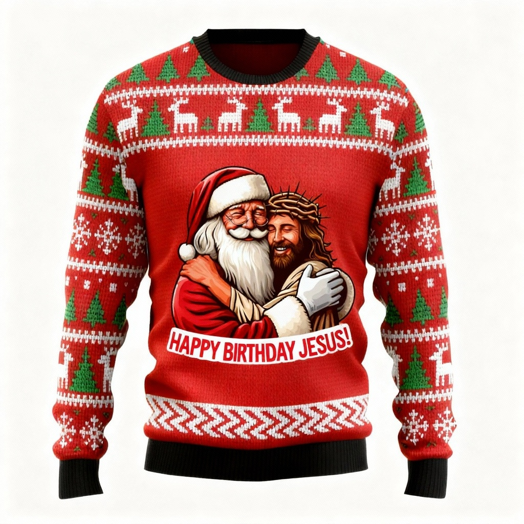 Santa & Jesus Pattern Design Sweater - Ugly & Cozy Unisex Pullover