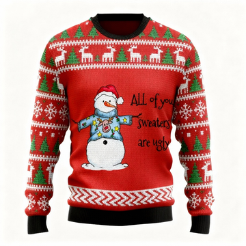 Snowman Pattern Print Sweater - Ugly & Cozy Unisex Pullover