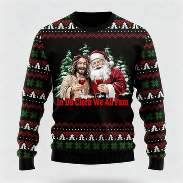 Jesus & Santa Claus Print - Classic Holiday Motif Ugly Sweater