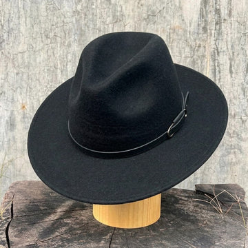 Black Felt Hat with Minimalist Leather Band