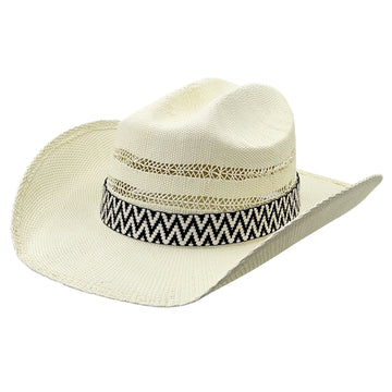 Straw Hat – Arched Brim, Black-White Striped Band
