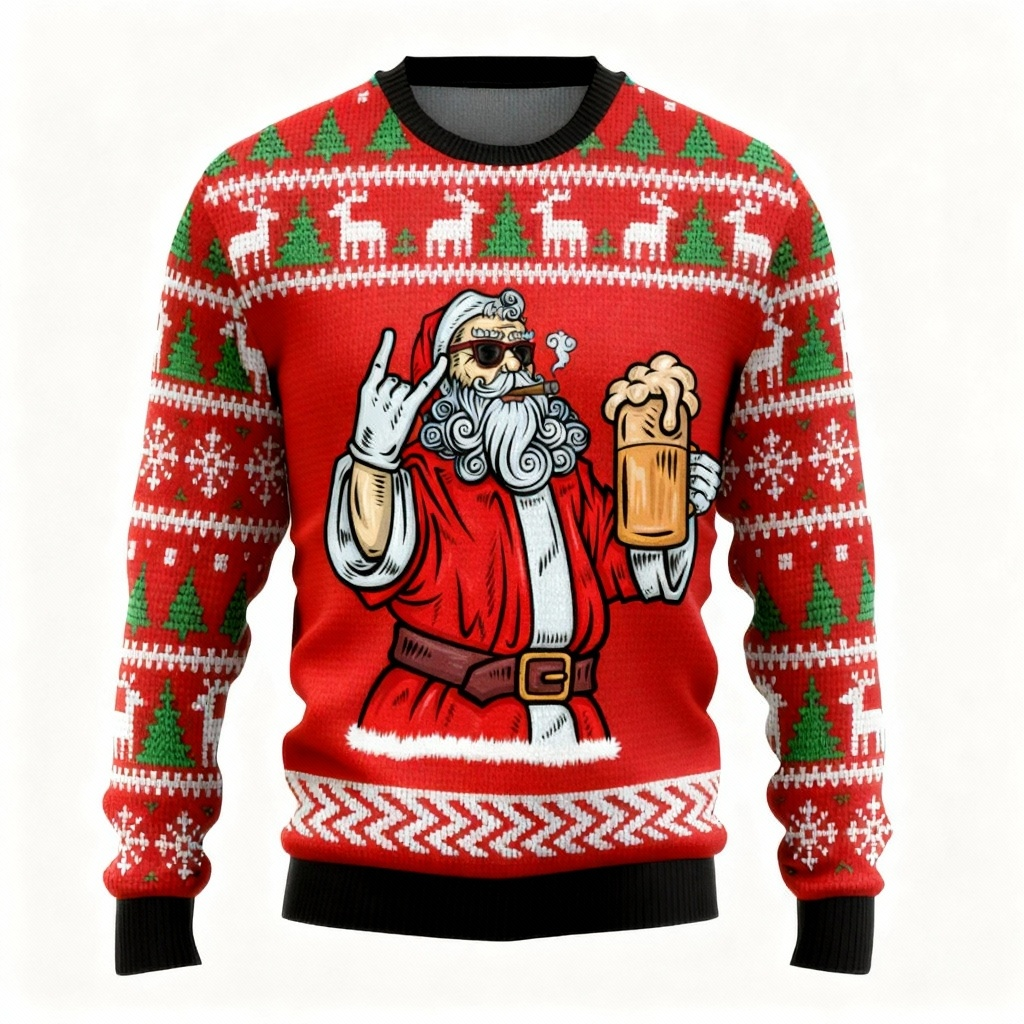 Goofy Santa Pattern Print Sweater - Ugly & Cozy Unisex Pullover
