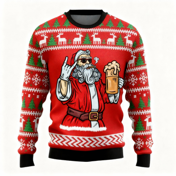 Goofy Santa Pattern Print Sweater - Ugly & Cozy Unisex Pullover