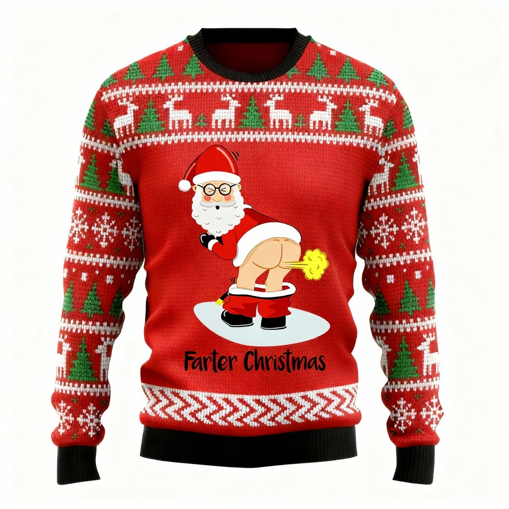 Funny Christmas Gift Wacky Santa Print Sweater - Ugly & Cozy Unisex Pullover