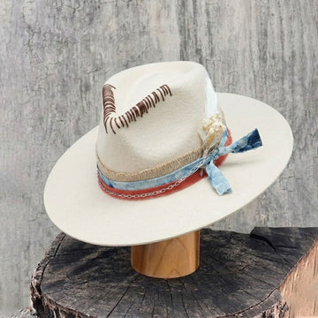 Teardrop Fedora - Off-White with Stitched Crown