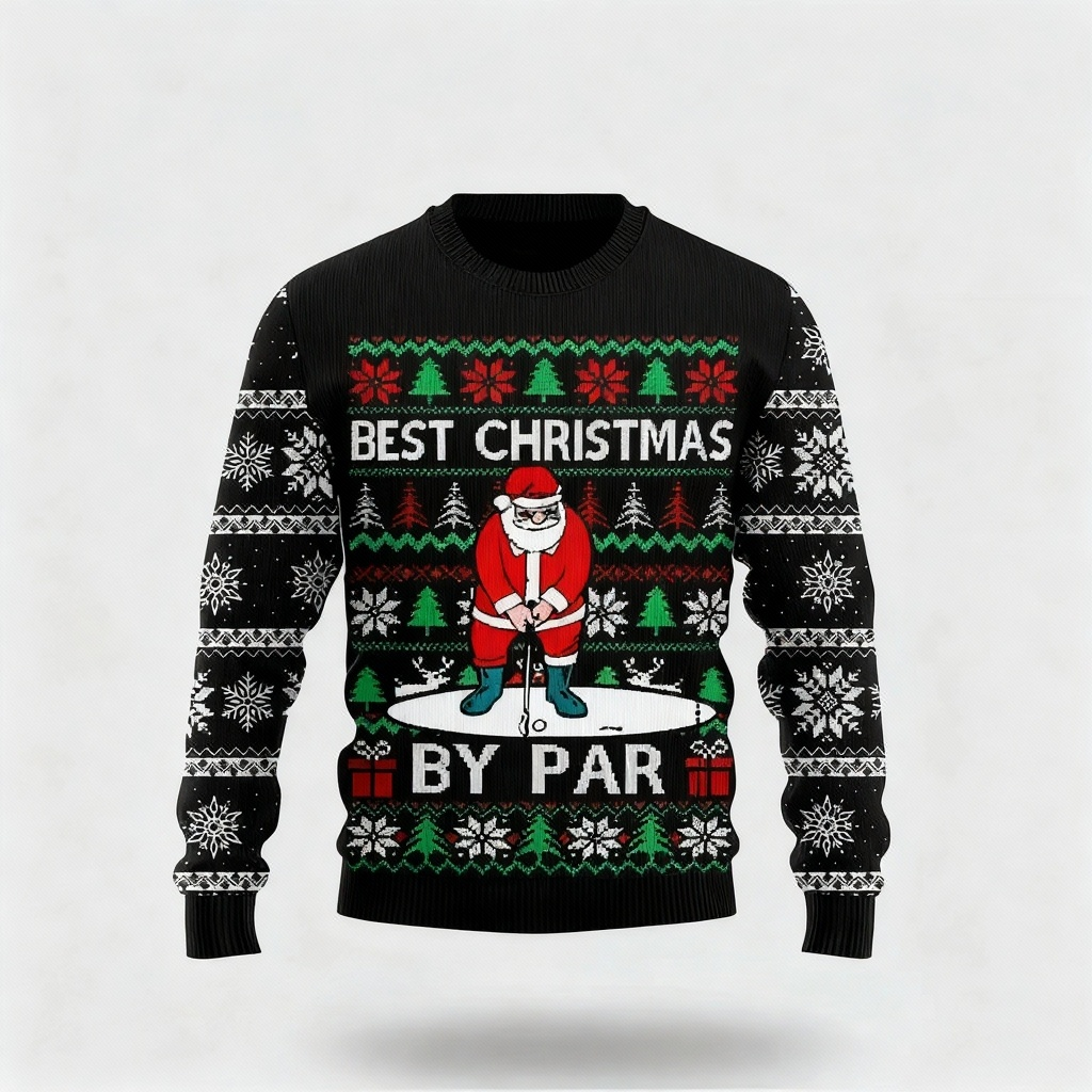 Santa Claus Cartoon Design - Black Holiday Icon Sweater