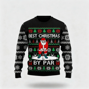 Santa Claus Cartoon Design - Black Holiday Icon Sweater
