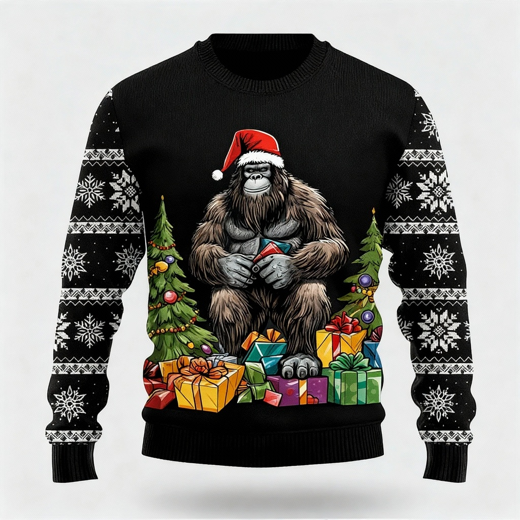 Funny Animal & Xmas Gifts Pattern Design - Black Holiday Icon Sweater