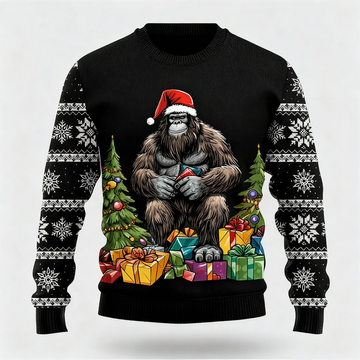 Funny Animal & Xmas Gifts Pattern Design - Black Holiday Icon Sweater