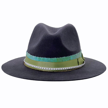 Gray Felt Hat – Layered Green & White Accents