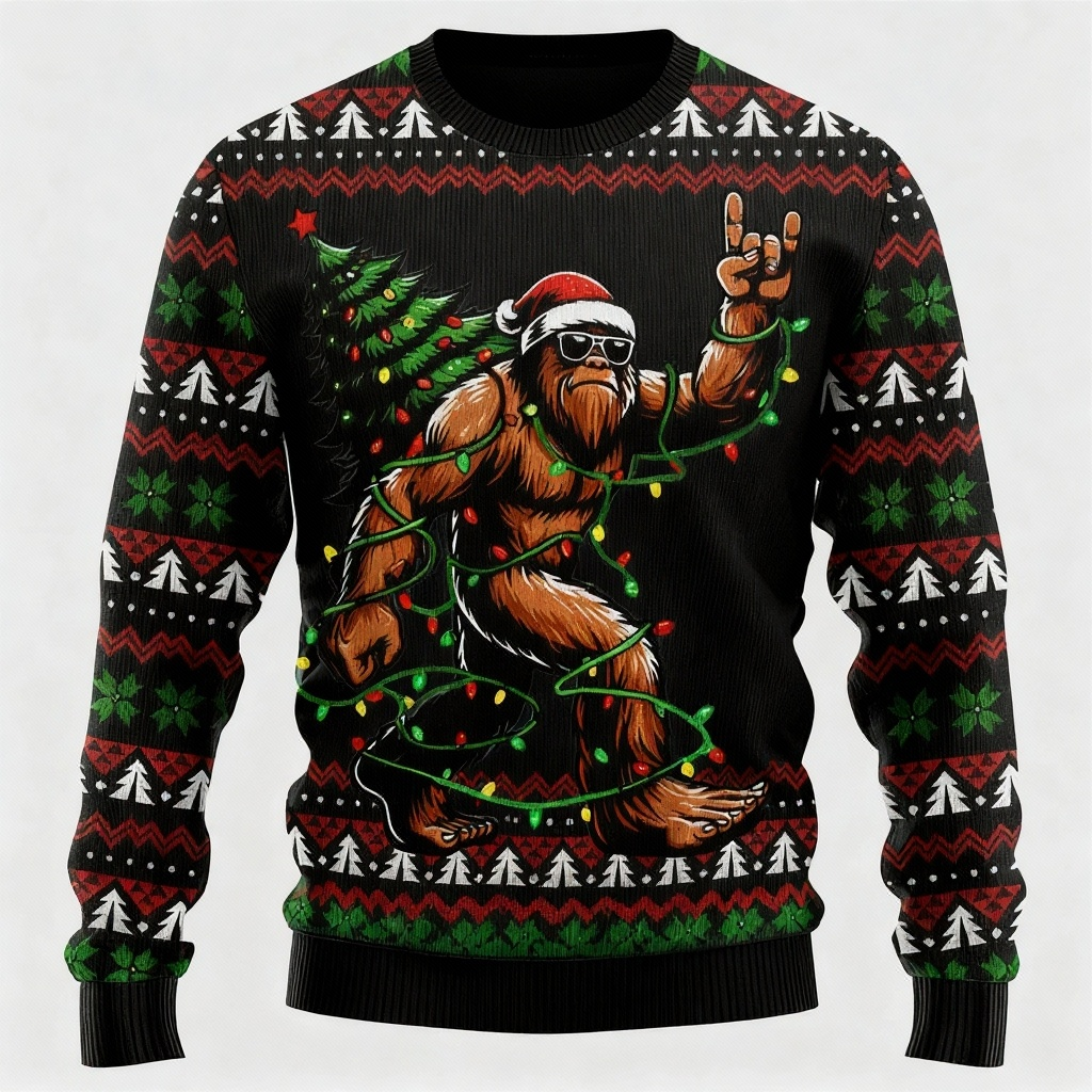 Funny Animal Pattern Print - Classic Holiday Motif Ugly Sweater