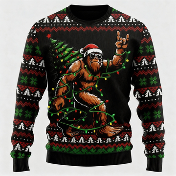 Funny Animal Pattern Print - Classic Holiday Motif Ugly Sweater