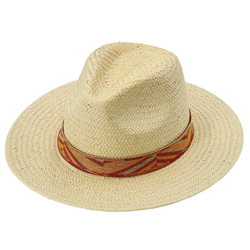 Beige Straw Hat – Woven Orange-Yellow Trim