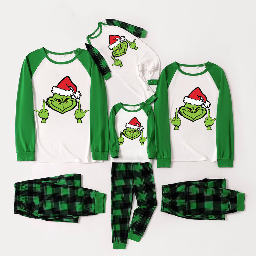 Christmas Hat Cartoon Print Family Matching Raglan Long-sleeve Pajamas Sets