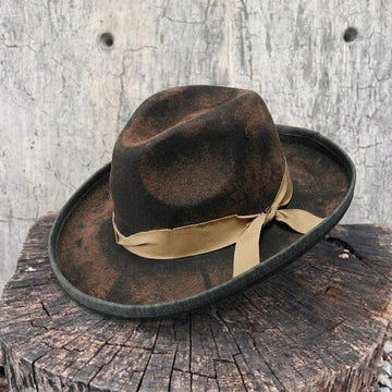 Burnt Edge Fedora - Black with Light Khaki Band