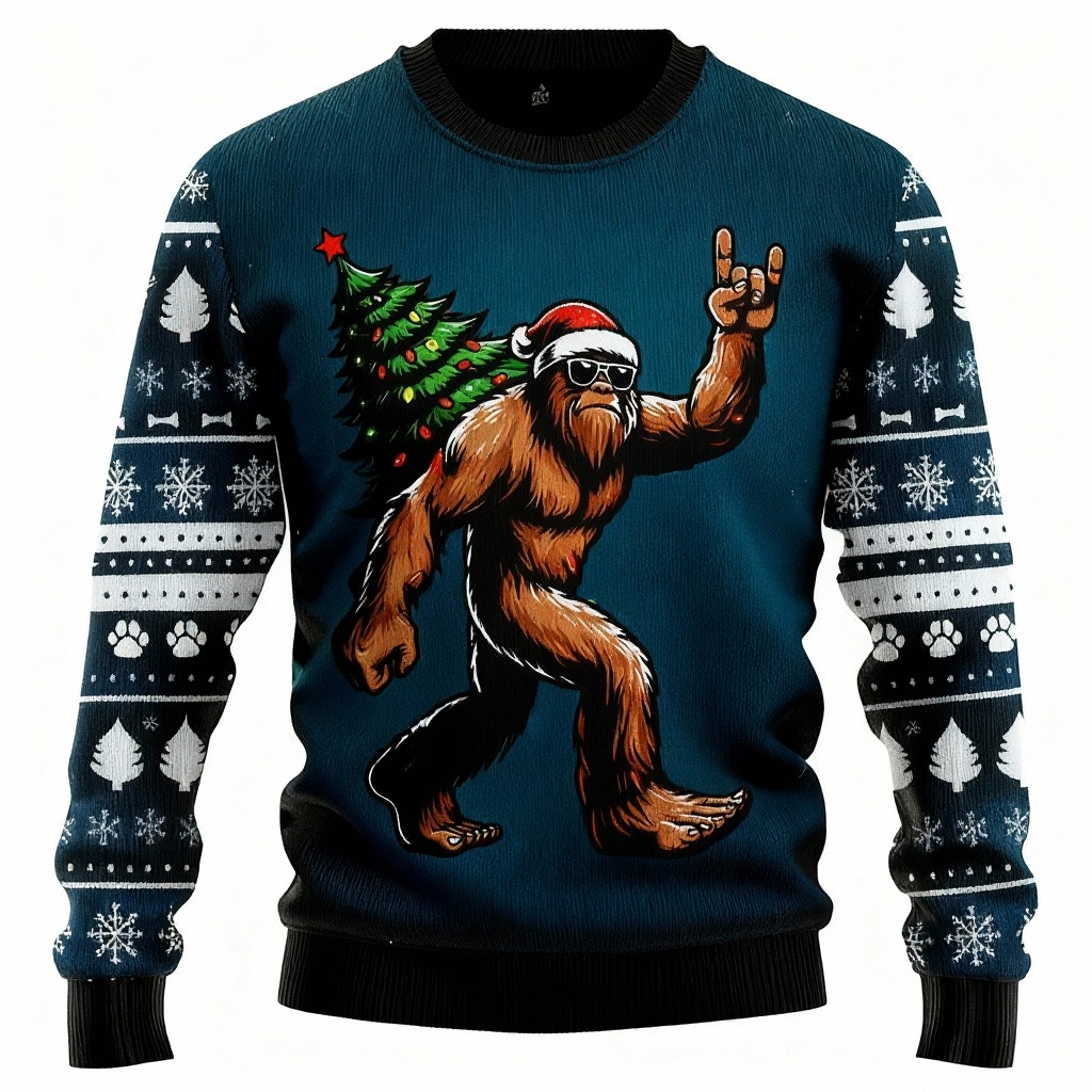 Playful Animal Pattern Print - Vintage Christmas Icon Ugly Sweater