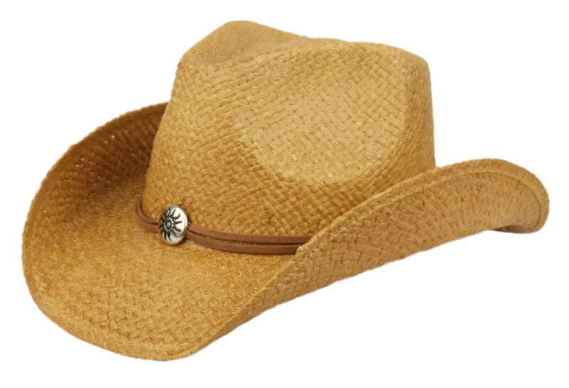 Bling Chin Strap Vented 100% Raffia Straw Shapeable Cowboy Hat