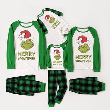 Christmas Cartoon and 'Merry Whatever' Letter Print Family Matching Raglan Long-sleeve Pajamas Sets