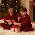 Christmas Family Matching Red and Green Plaid Button Up Long-sleeve Pajamas Sets - Christmas