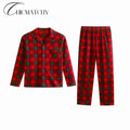 Christmas Family Matching Red and Green Plaid Button Up Long-sleeve Pajamas Sets - Christmas