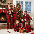 Christmas Family Matching Red and Green Plaid Button Up Long-sleeve Pajamas Sets - Christmas