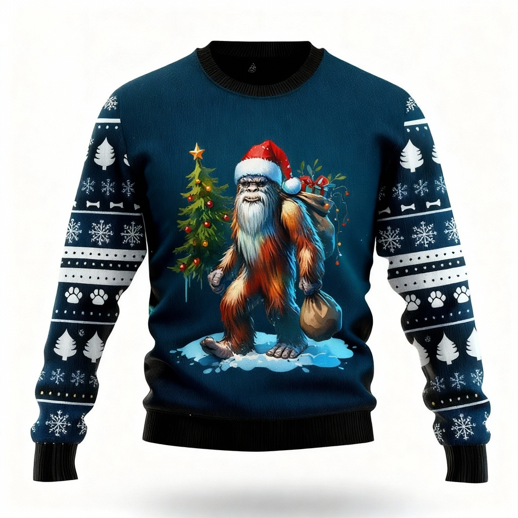 Animal & Pine Tree Pattern Print - Vintage Christmas Icon Ugly Sweater