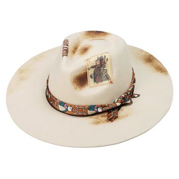 Off-White Felt Hat – Teardrop Crown, Retro Pattern Accent