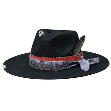 Statement Felt Hat: Feather and Stitch Detail