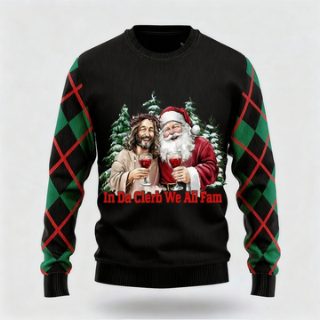 Jesus & Santa Claus Print - Maximalist Christmas Print Ugly Sweater