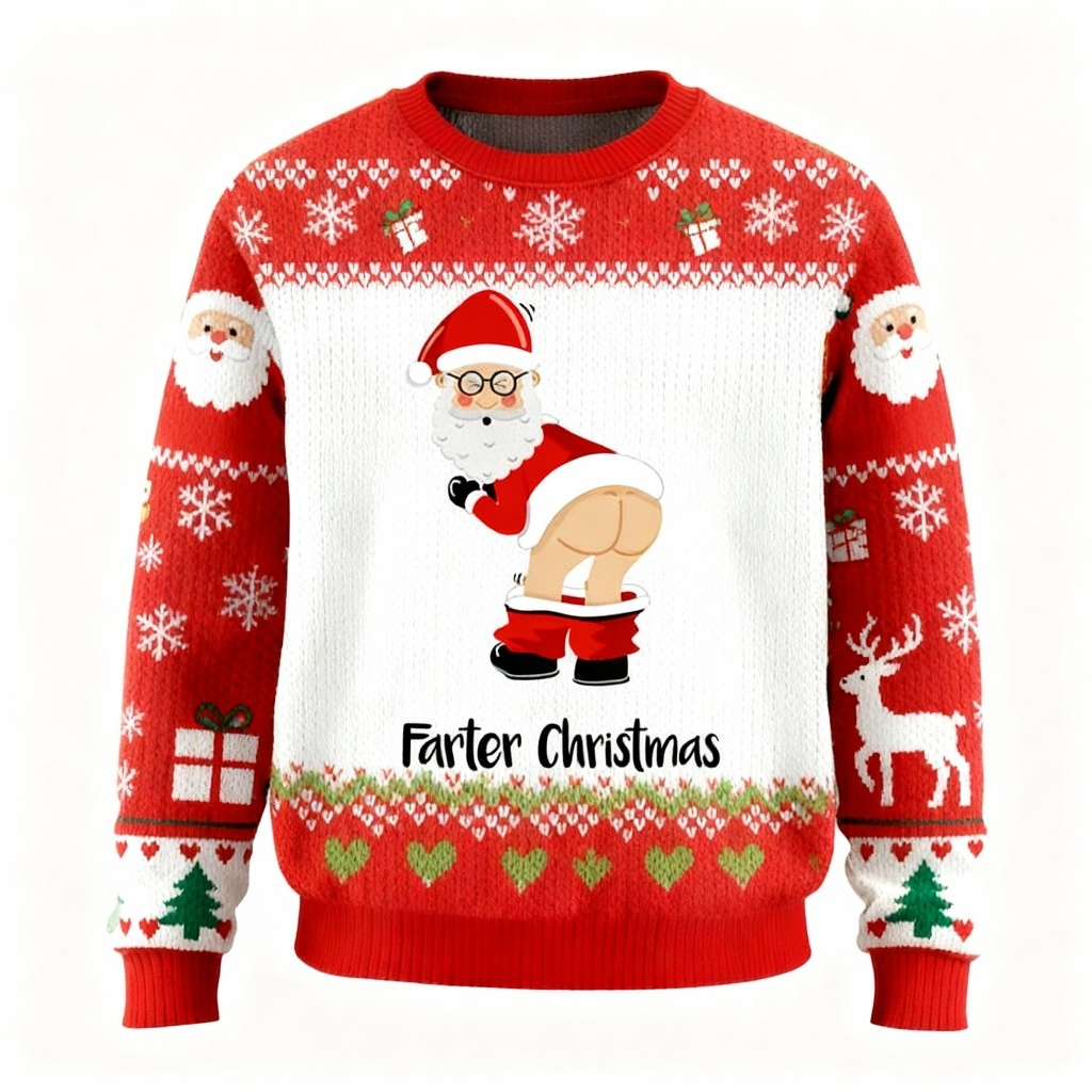 Goofy Santa Cartoon Pattern Ugly Sweater - Unisex Christmas Party Essential