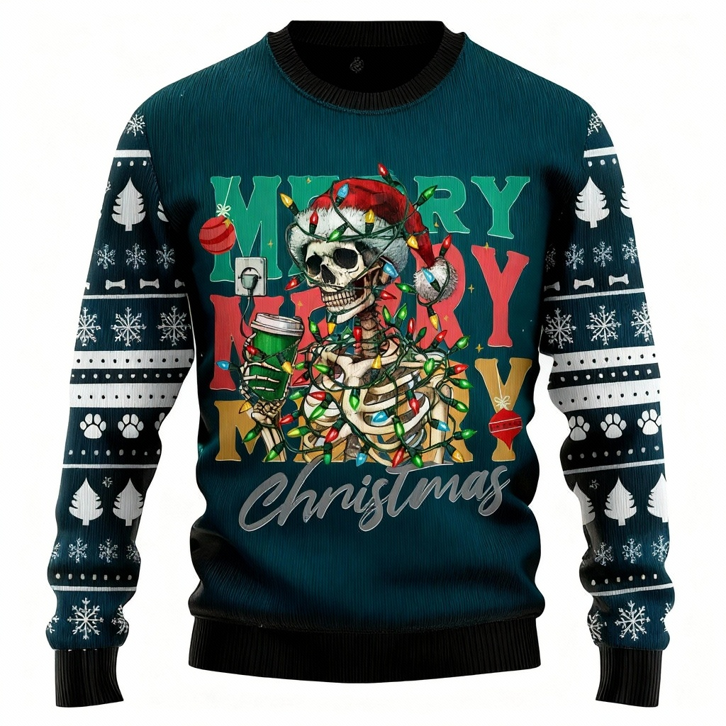 Colorful Skull Print - Vintage Christmas Icon Ugly Sweater