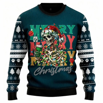 Colorful Skull Print - Vintage Christmas Icon Ugly Sweater