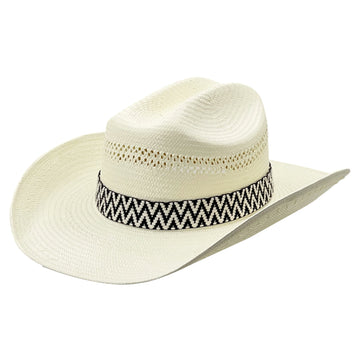 Modern Straw Hat – Soft Curve, Black-White Trim