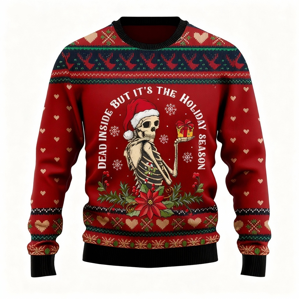 Artistic Skull Print - Holiday Iconography Ugly Sweater