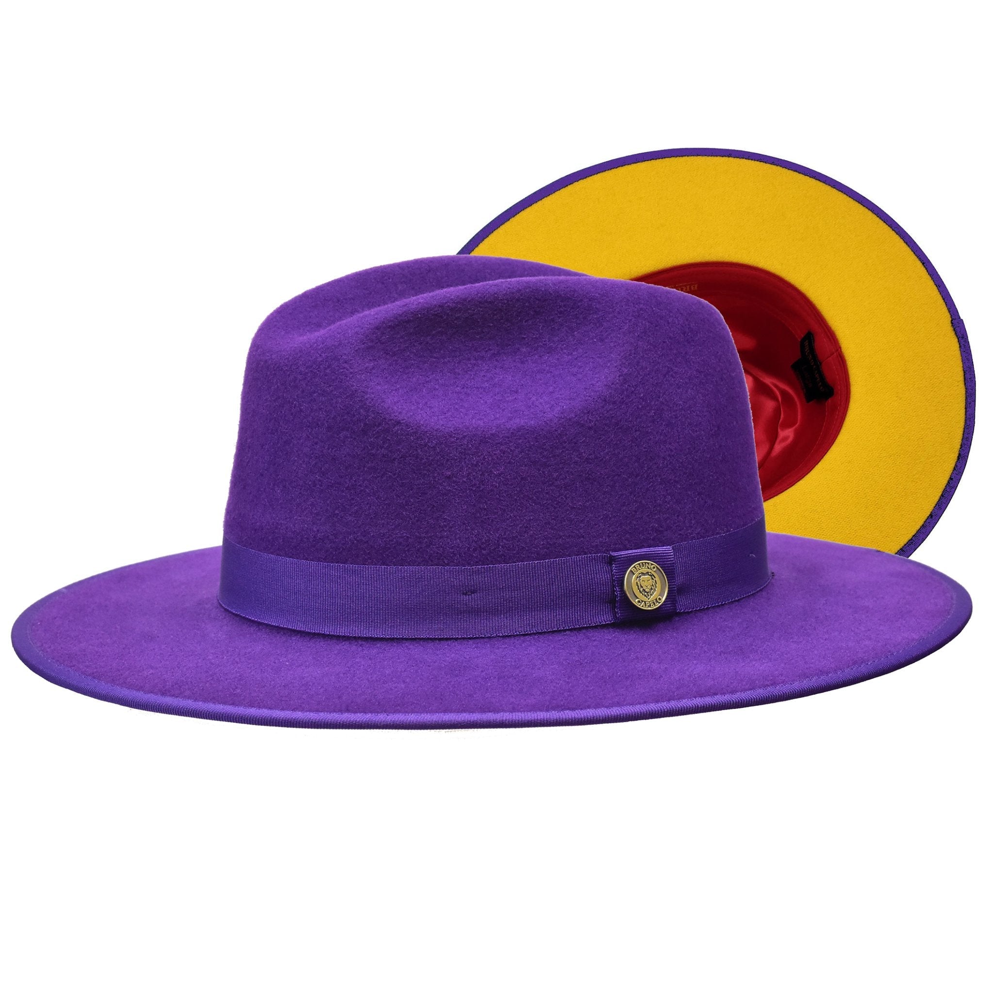 Old-World Wide Brim Wool Fedora-Purple / Gold