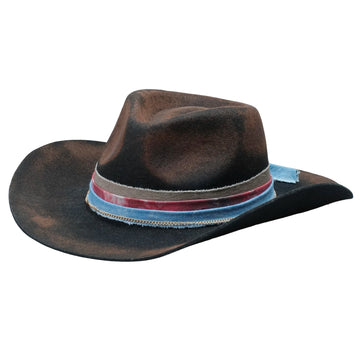 Black Felt Hat - Burnt Edge with Gold Chain Detail