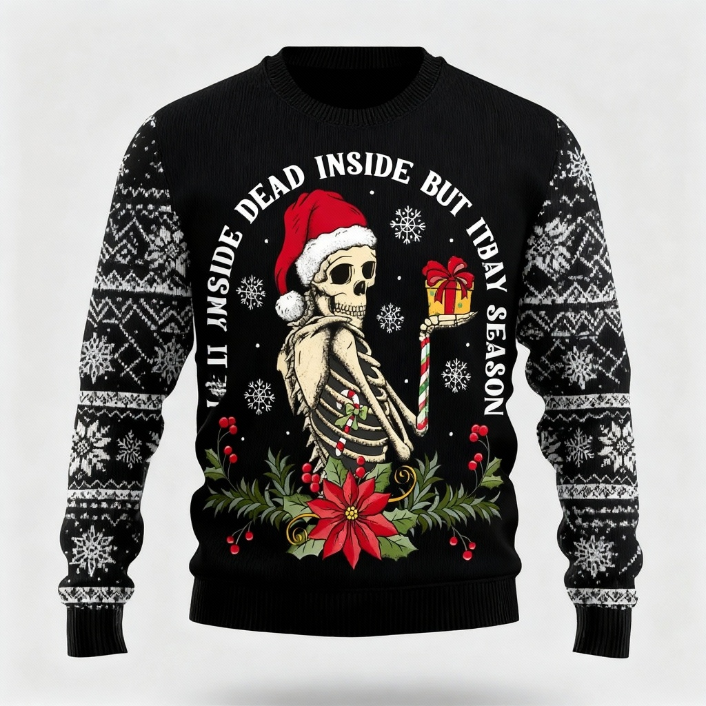 Funny Skull Print - Black Holiday Icon Sweater