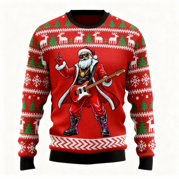 Rock Santa Pattern Design Sweater - Ugly & Cozy Unisex Pullover