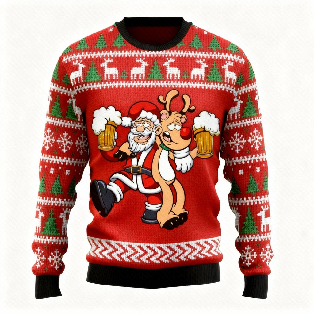 Funny Christmas Gift Santa Cartoon Pattern Print Sweater - Ugly & Cozy Unisex Pullover