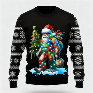 Colorful Animal & Pine Tree Pattern Design - Black Holiday Icon Sweater