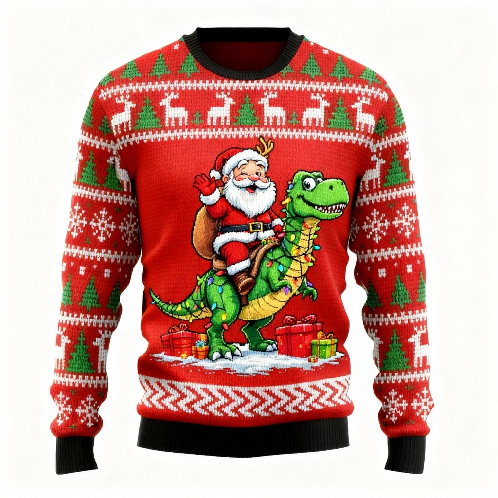 Playful Santa Pattern Print Sweater - Ugly & Cozy Unisex Pullover