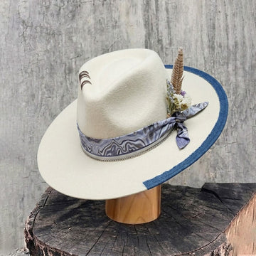 Teardrop Fedora - Off-White with Artistic Patterned Strap