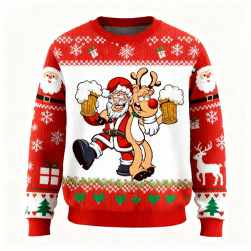 Joyful Santa Pattern Ugly Sweater - Unisex Christmas Party Essential